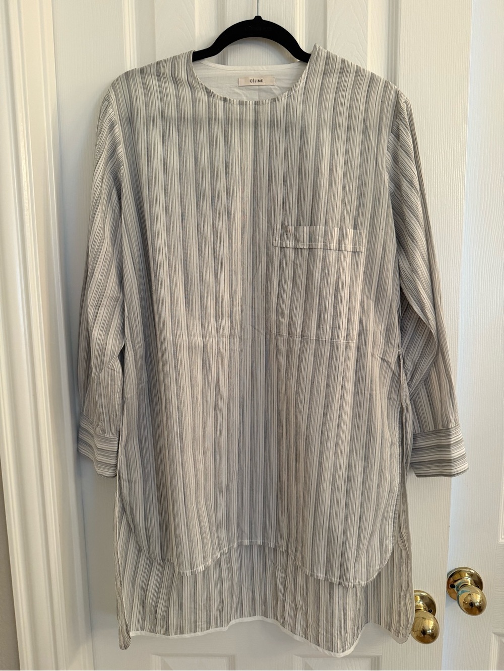 Celine Tunic White and Gray Striped Long Sleeve Shirt